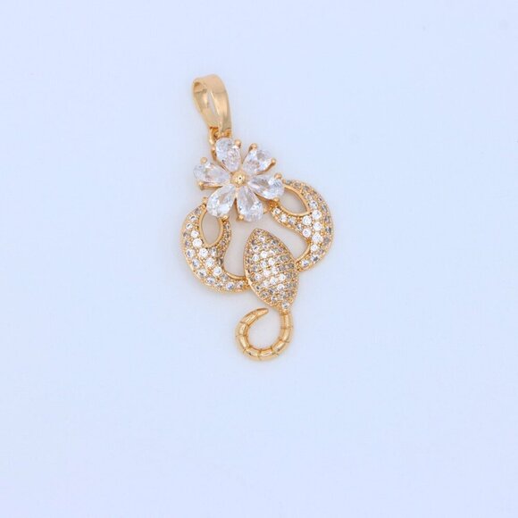 "Rose Gold Scorpio Pendant with Sparkling CZ and Floral Accent, XPPT1546 - Picture 9 of 13